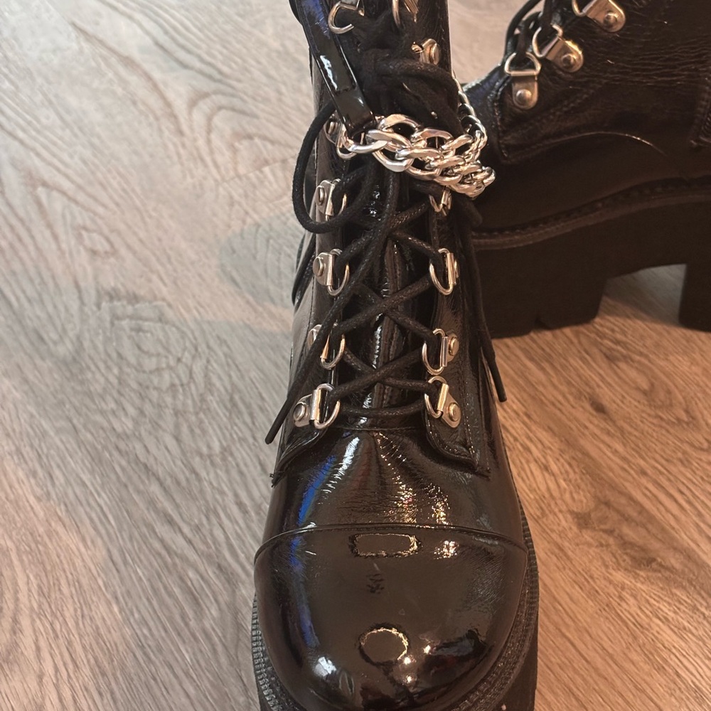Source Unknown Black Platform Boots With Silver C… - image 2